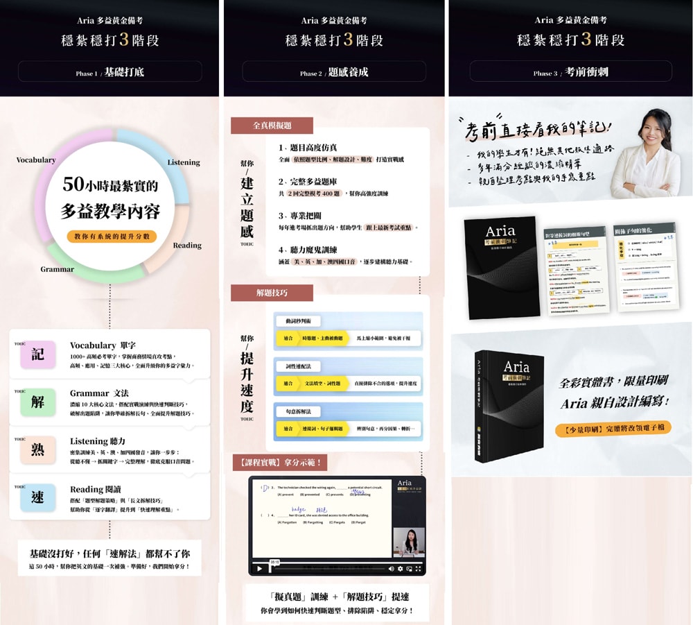 英文學習課程| CUBELISH英文方塊《Aria 全方位打底多益課》跟著老師穩紮穩打準備多益，掌握重點考出漂亮成績!